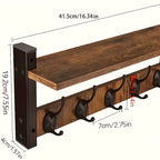 Wall Mounted Coat Rack with Shelf & Hooks – Heavy Duty Industrial Metal Entryway Organizer, Rustproof Multi-Hook Storage for Hallway Mudroom Porch, No Assembly
