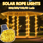 Solar String Lights Outdoor 36FT 100 LED with 8 Lighting Patterns, Waterproof Solar Powered Fairy Lights for Patio, Garden, Trail, Pool, RV, Aquarium, Christmas & Halloween Decoration, Multicolor Warm White