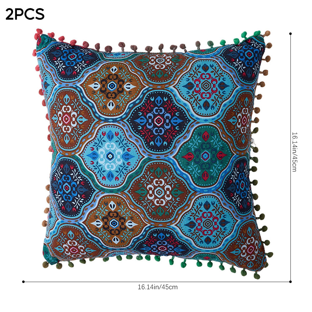 2-Pack Turkish Moroccan Throw Pillows with Inserts Reversible Floral Boho Decorative Pillow 18x18 Inch Polyester Square Cushion Zip Cover for Sofa Couch Bedroom Living Room 7 Colors