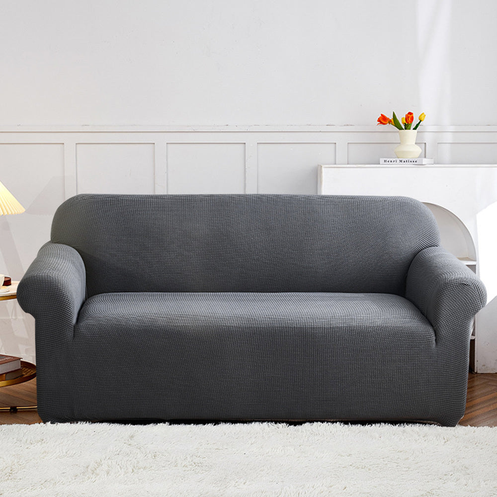 Solid Color Jacquard Sofa Cover Full Coverage High Stretch Non-Slip Machine Washable All Season Pet Friendly Couch Protector Living Room Office