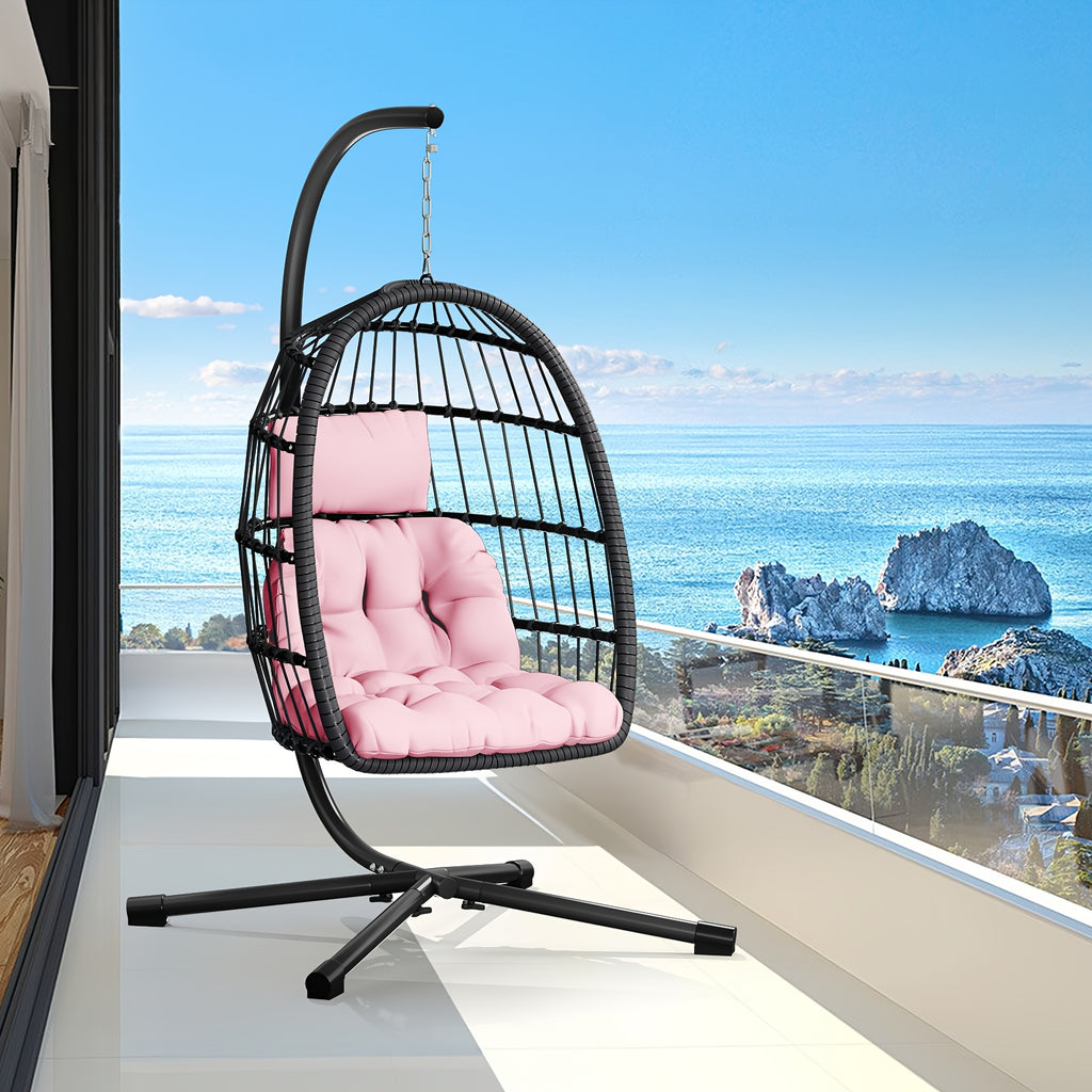 Egg Chair with Stand Rattan Wicker Outdoor Swing Hammock Chair Thickened Aluminum Frame UV-Resistant Cushion 350LBS Single or Two-Seater