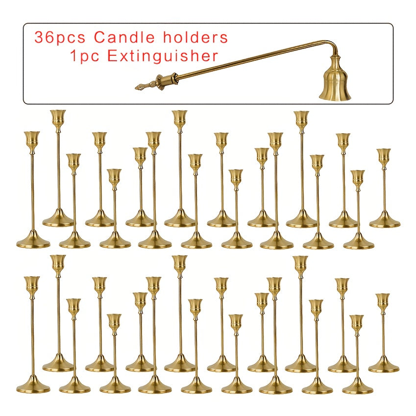 Copper Taper Candle Holders Set 30/36/48 Pcs Retro Minimalist Candlestick for Dining Table Wedding Birthday Christmas Fireplace Home Decor