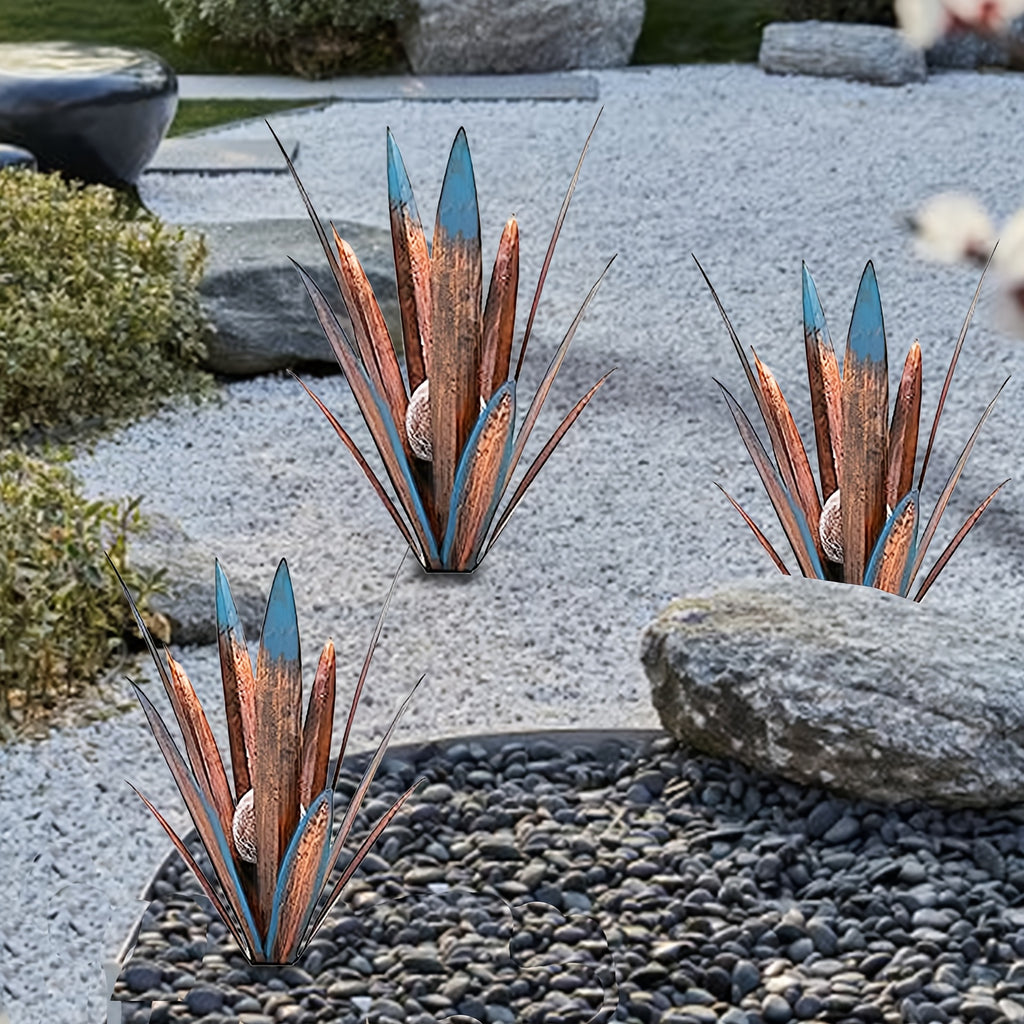 Metal Agave Solar Garden Lights Set of 2 (Large & Small) – Auto Dusk-to-Dawn Outdoor Stake Lights for Lawn, Courtyard, Garden & Patio Decor, 8 Color Options
