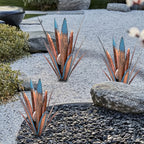 Metal Agave Solar Garden Lights Set of 2 (Large & Small) – Auto Dusk-to-Dawn Outdoor Stake Lights for Lawn, Courtyard, Garden & Patio Decor, 8 Color Options