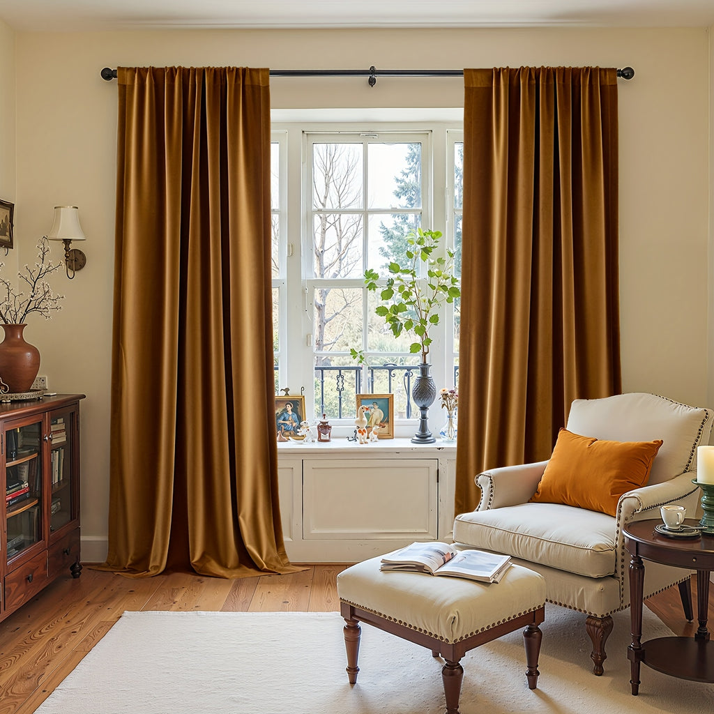 Luxury Velvet Curtains 2 Panels Thermal Insulated Room Darkening Light Filtering, Soft Textured Drapes with Clip Rings Rod Pocket Machine Washable for Living Room Bedroom