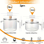 Borosilicate Glass Pots with Lids Set of 2 Stovetop Safe 78Oz & 54Oz Saucepan for Soup Ramen Milk Heat Resistant