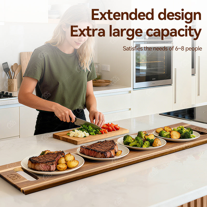 Extra Large Acacia Wood Charcuterie Board 36x12 Inch with Handles and 2 Stands - 3ft Rectangular Cheese and Meat Serving Platter for Party Entertaining - Oversized Grazing Board Gift