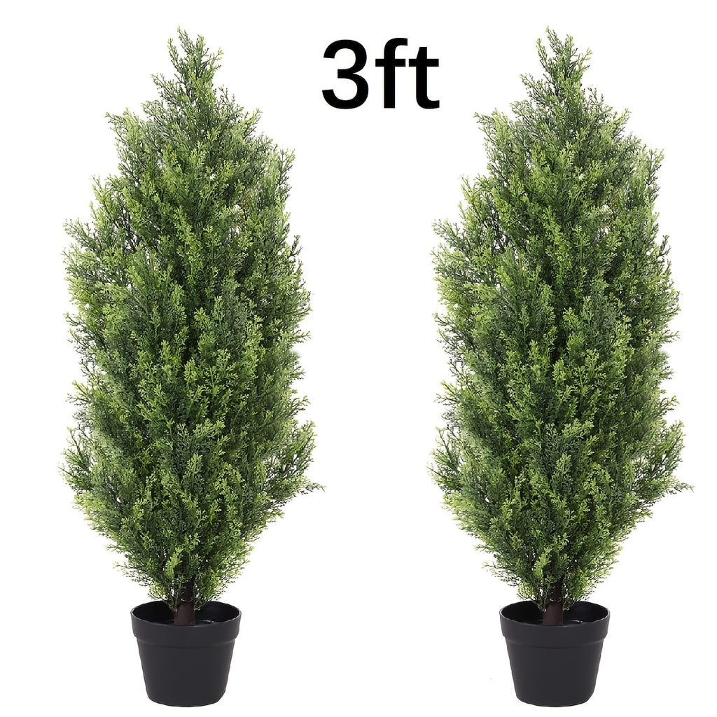 Artificial Cedar Topiary Trees 2-Pack - UV-Resistant Faux Greenery for Outdoor & Indoor, Modern Faux Topiary for Patio, Garden, Entryway & Office Decor