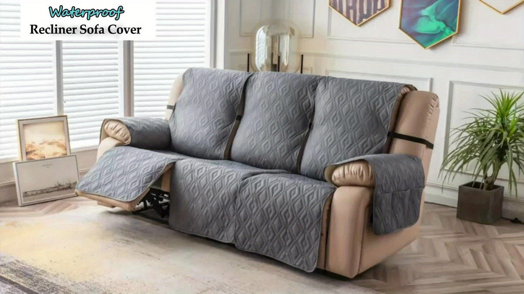 Recliner Sofa Cover Set 3-Piece Non-Slip Couch Covers for 3-Cushion Reclining Couch – Washable Furniture Protector with Elastic Straps for Pets & Dogs, Knit Fabric Slipcover for Living Room