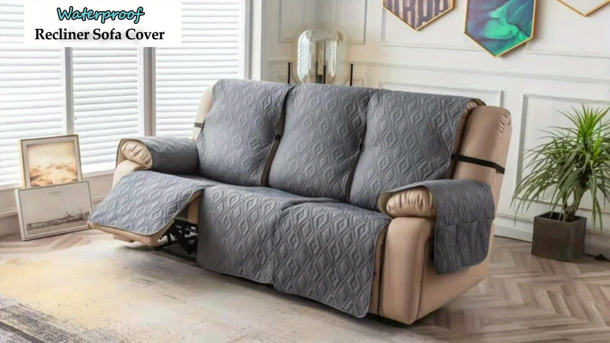 Recliner Sofa Cover Set 3-Piece Non-Slip Couch Covers for 3-Cushion Reclining Couch – Washable Furniture Protector with Elastic Straps for Pets & Dogs, Knit Fabric Slipcover for Living Room