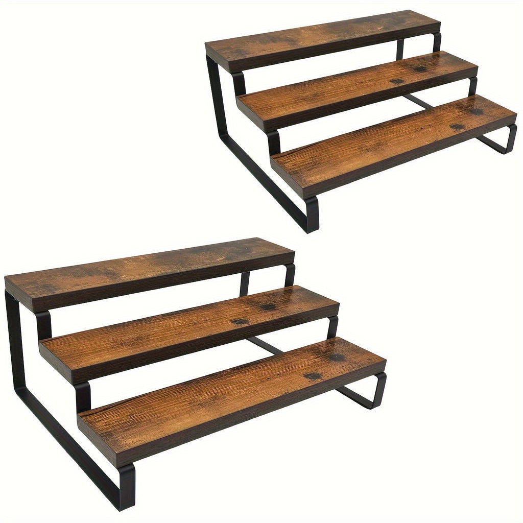 3-Tier Expandable Spice Rack Organizer 2-Pack – Adjustable 13.8–26" Display Riser Stand for Kitchen Cabinet, Countertop, Pantry & Coffee Bar | Vintage Style