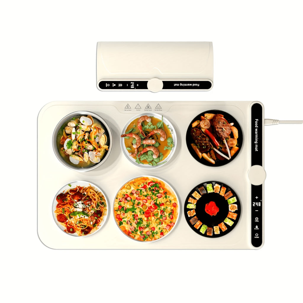 Roll-Up Electric Food Warming Mat with 6 Temperature Levels & 6-Hour Timer – Full Surface Heating Tray for Holiday Parties, Buffets & Entertaining
