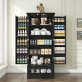 55 Inch Pantry Cabinet Kitchen Storage Cabinet with Adjustable Shelves and Drawer Wooden Buffet Cupboard for Kitchen Living Room Bathroom Dining Room Black White Brown