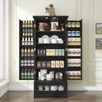55 Inch Pantry Cabinet Kitchen Storage Cabinet with Adjustable Shelves and Drawer Wooden Buffet Cupboard for Kitchen Living Room Bathroom Dining Room Black White Brown