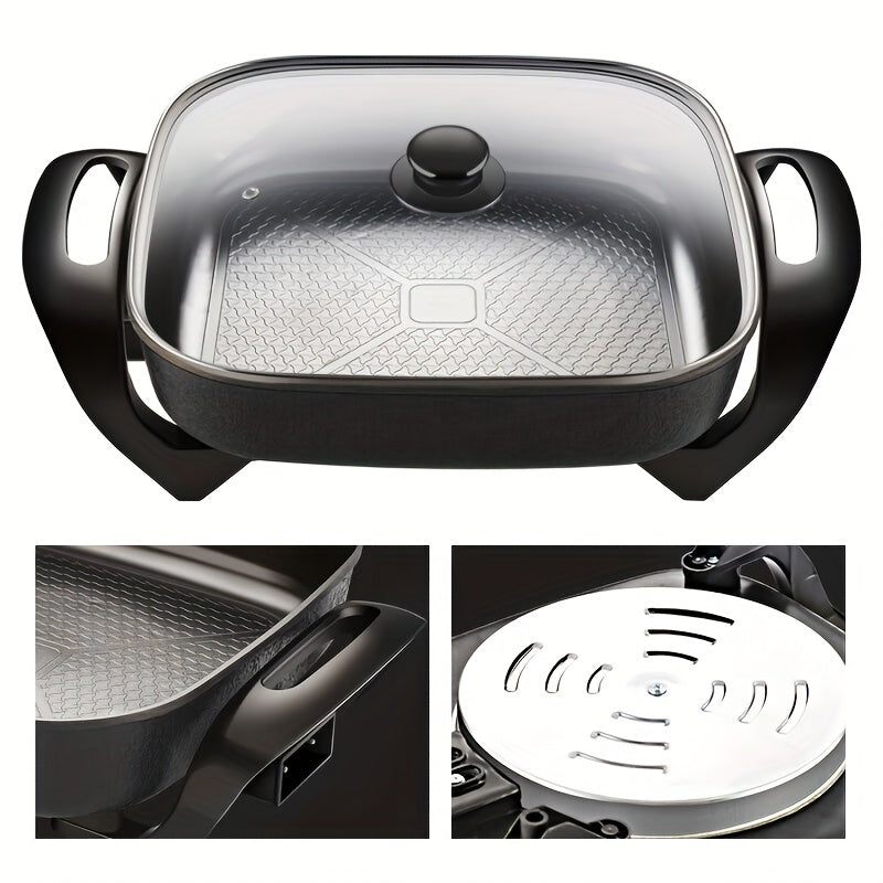 Non-Stick Ceramic Electric Pot with Glass Lid – Aluminum Body, Adjustable Temperature, Fry, Bake, Steam & Boil – Easy Clean Countertop Cooker for Home
