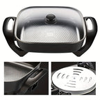 Non-Stick Ceramic Electric Pot with Glass Lid – Aluminum Body, Adjustable Temperature, Fry, Bake, Steam & Boil – Easy Clean Countertop Cooker for Home