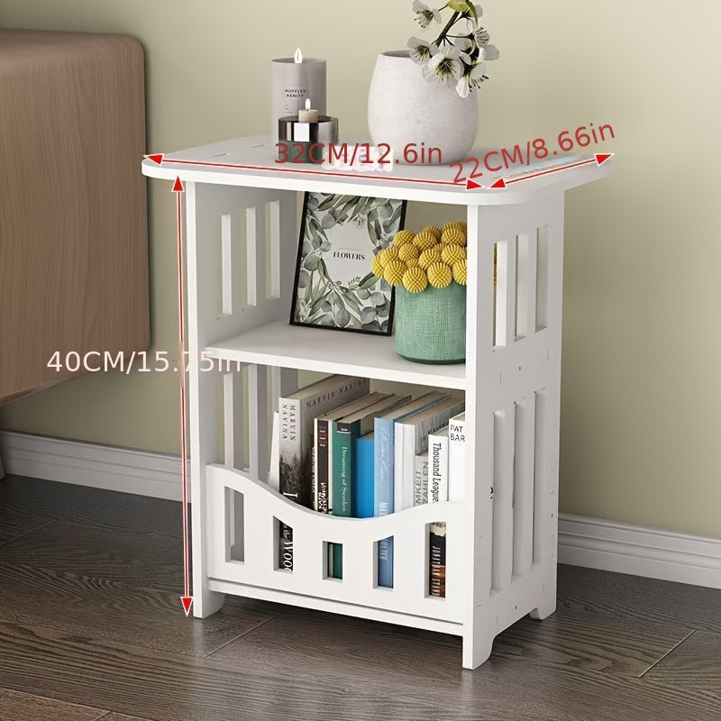 Compact Modern Bedside Table with Open Shelf Space Saving Nightstand Minimalist Storage Rack for Bedroom Dorm Office Living Room Easy Assembly White