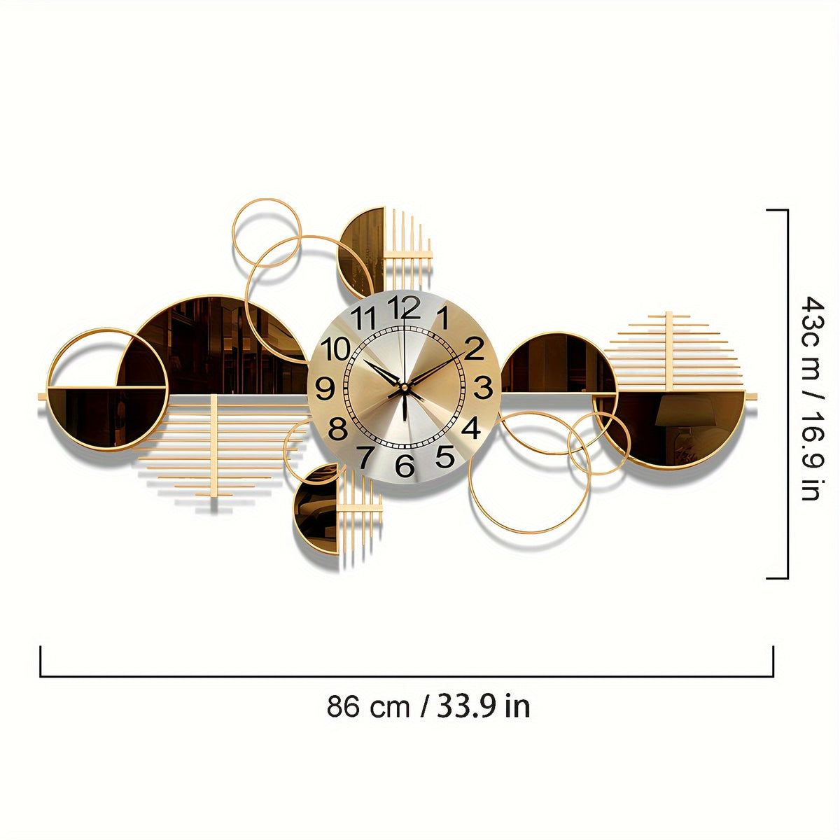 3D Metal Wall Clock 31x17 Inch Large Decorative Silent Non-Ticking Modern Wall Art Clock for Living Room Bedroom Creative Big Statement Home Decor