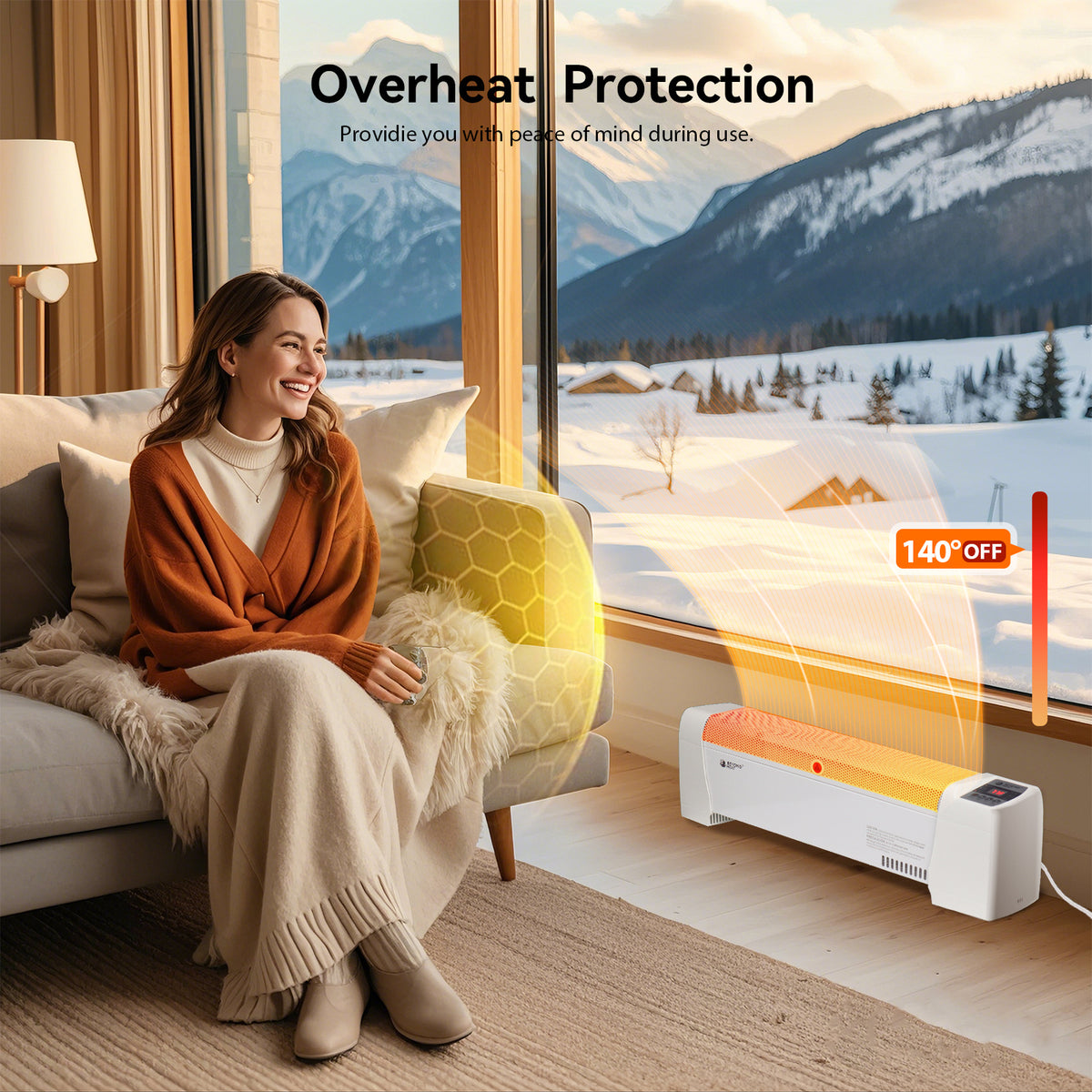 Baseboard Heater Electric 1500W Convection Adjustable Thermostat Overheat Protection Tip-Over Safety Quiet Operation ETL Approved White Manual Digital