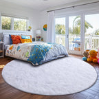 Round Shaggy Rug Soft Fluffy Plush Circular for Bedroom & Living Room – Easy Clean, Tie-Dye & Solid Colors, 3 Sizes 4x4 5x5 6x6ft