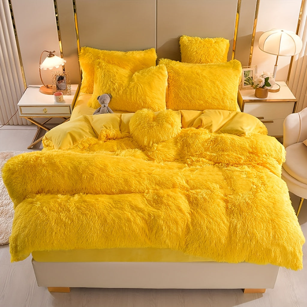 Velvet Duvet Cover Set Queen King Twin - Faux Down Flannel Bedding with Pillowcases & Bonus Heart Pillow, Zipper Closure Plush Thermal All-Season, 8 Colors 3/4-Piece