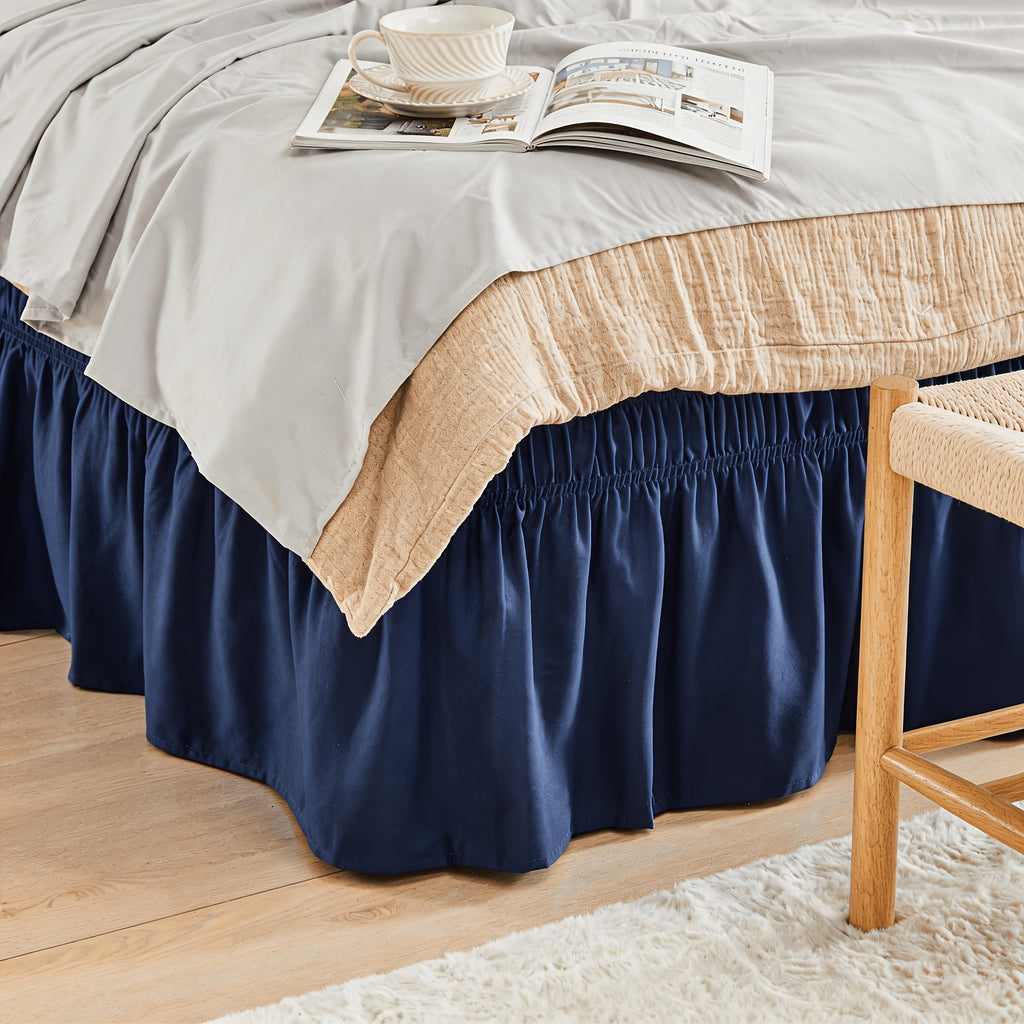 Elastic Wrap Around Bed Skirt No-Lift, 15 Inch Drop Microfiber Dust Ruffle, 30 Fade-Resistant Colors, Machine Washable, Twin Full Queen King Size