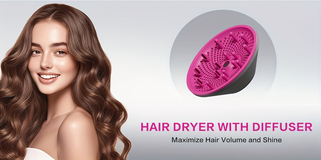 1875W Ionic Hair Dryer with Diffuser for Curly Hair – Quick-Drying Professional Blow Dryer, Foldable Lightweight Travel Hair Dryer for Women & Men, Leakage-Protected US Plug, Pink