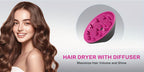 1875W Ionic Hair Dryer with Diffuser for Curly Hair – Quick-Drying Professional Blow Dryer, Foldable Lightweight Travel Hair Dryer for Women & Men, Leakage-Protected US Plug, Pink