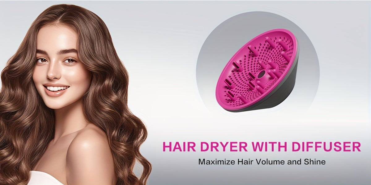 1875W Ionic Hair Dryer with Diffuser for Curly Hair – Quick-Drying Professional Blow Dryer, Foldable Lightweight Travel Hair Dryer for Women & Men, Leakage-Protected US Plug, Pink