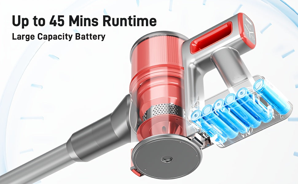8-in-1 Cordless Stick Vacuum 65KPa with Detachable Battery Display – Lightweight Handheld Bagless Vacuum, 45-Min Runtime, 2200mAh for Hardwood Floors, Carpets & Pet Hair
