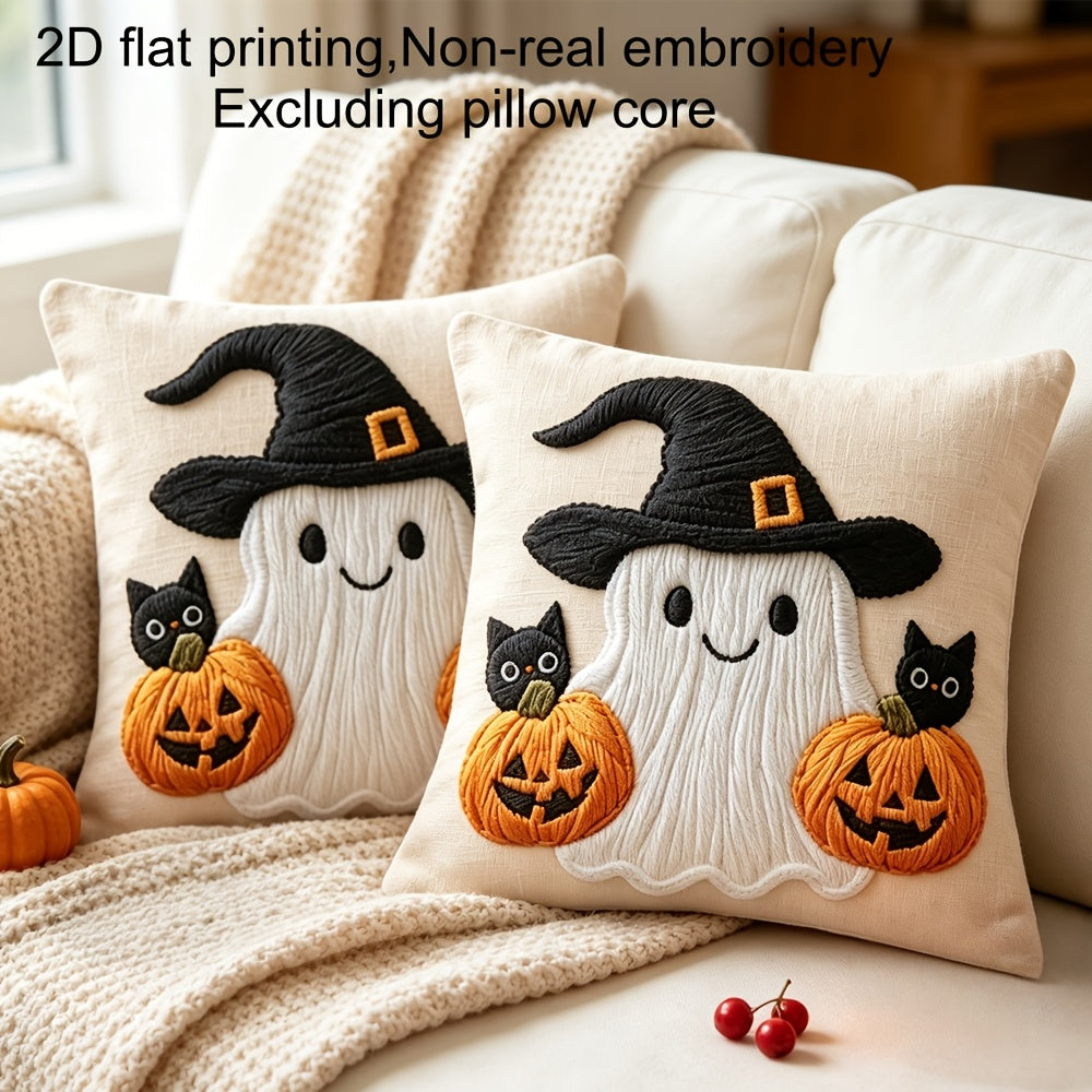 Halloween Magic Hat Pumpkin Print Pillow Covers Set of 2, 18x18 Inch Soft Decorative Cushion Covers for Halloween Holiday Party Bedroom Living Room Sofa Decor