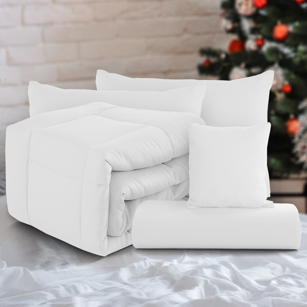 5-Piece Comforter Set – Reversible Quilted Down Alternative Bedding Set with Pillow Shams, Bed Skirt & Cushion | All Season | Twin, Queen, King
