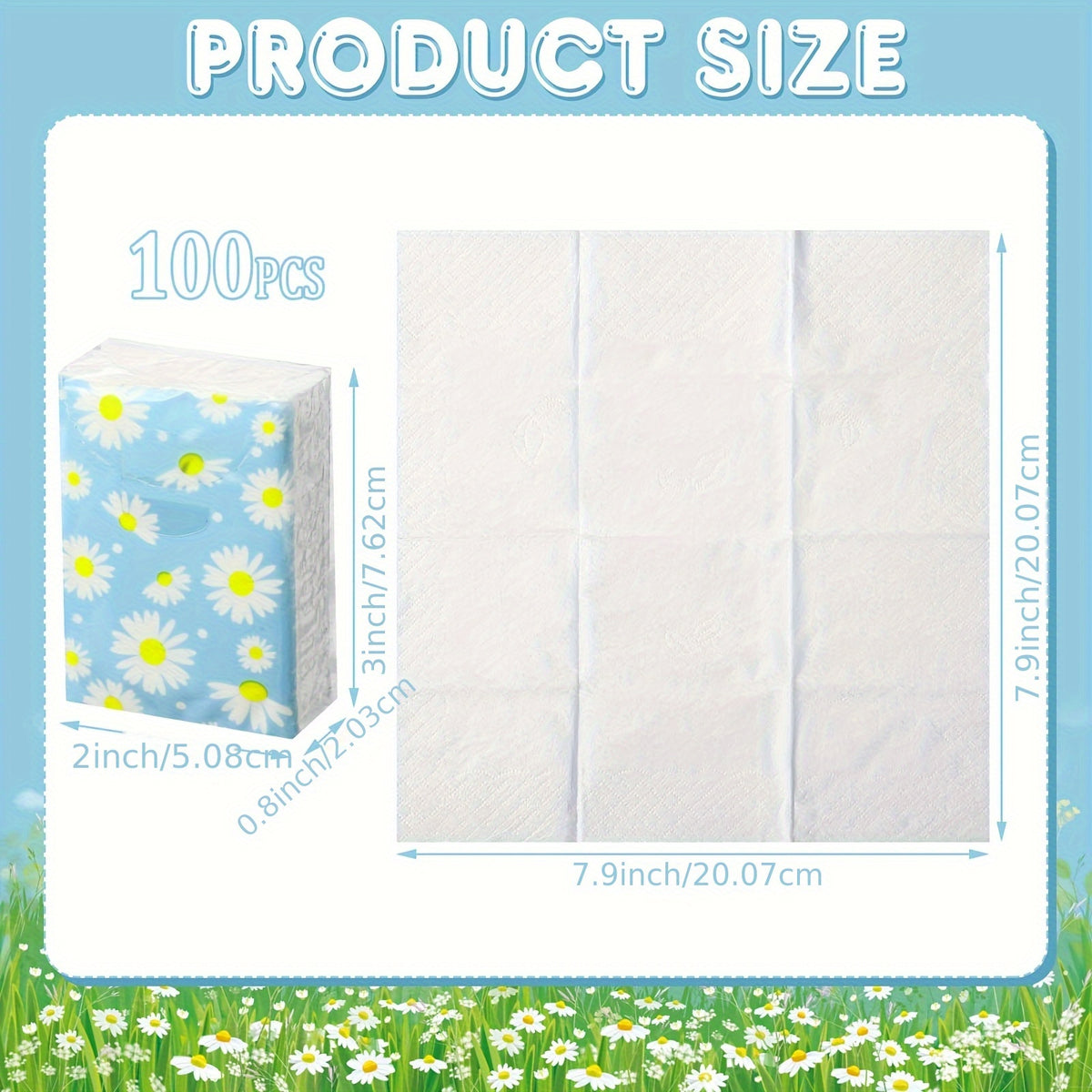 Travel Tissue Packs 100 Pack 3-Ply Facial Tissues Floral Daisy Design - Bulk Pocket Tissues for Weddings Bridal Showers Funerals & Everyday Household Use