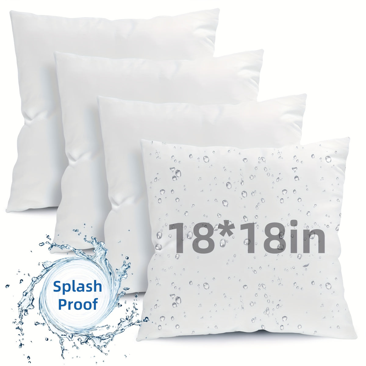 4-Pack 18x18 Pillow Inserts Waterproof Square Stuffer Pillow Form Hug Pillow Core for Living Room Bedroom Patio Sofa Indoor Outdoor