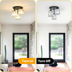 Crystal Semi Flush Mount Ceiling Light 3-Light Modern Chandelier with Transparent Glass Shades for Kitchen Hallway Bedroom Living Room – Black or Gold