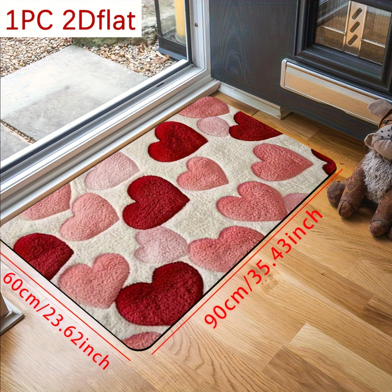 Heart Pattern Floor Mat - Red Pink Heart-Shaped Sponge Carpet for Couple Bedroom Entrance Porch Indoor Outdoor, Valentine's Day Romantic Home Decor