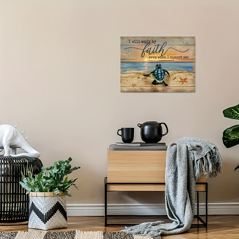 Sea Turtle Canvas Wall Art with Wood Frame – 11.8x15.7 Modern Ocean Beach Painting for Bathroom, Bedroom & Office, Minimalist Coastal Wall Decor Framed Picture