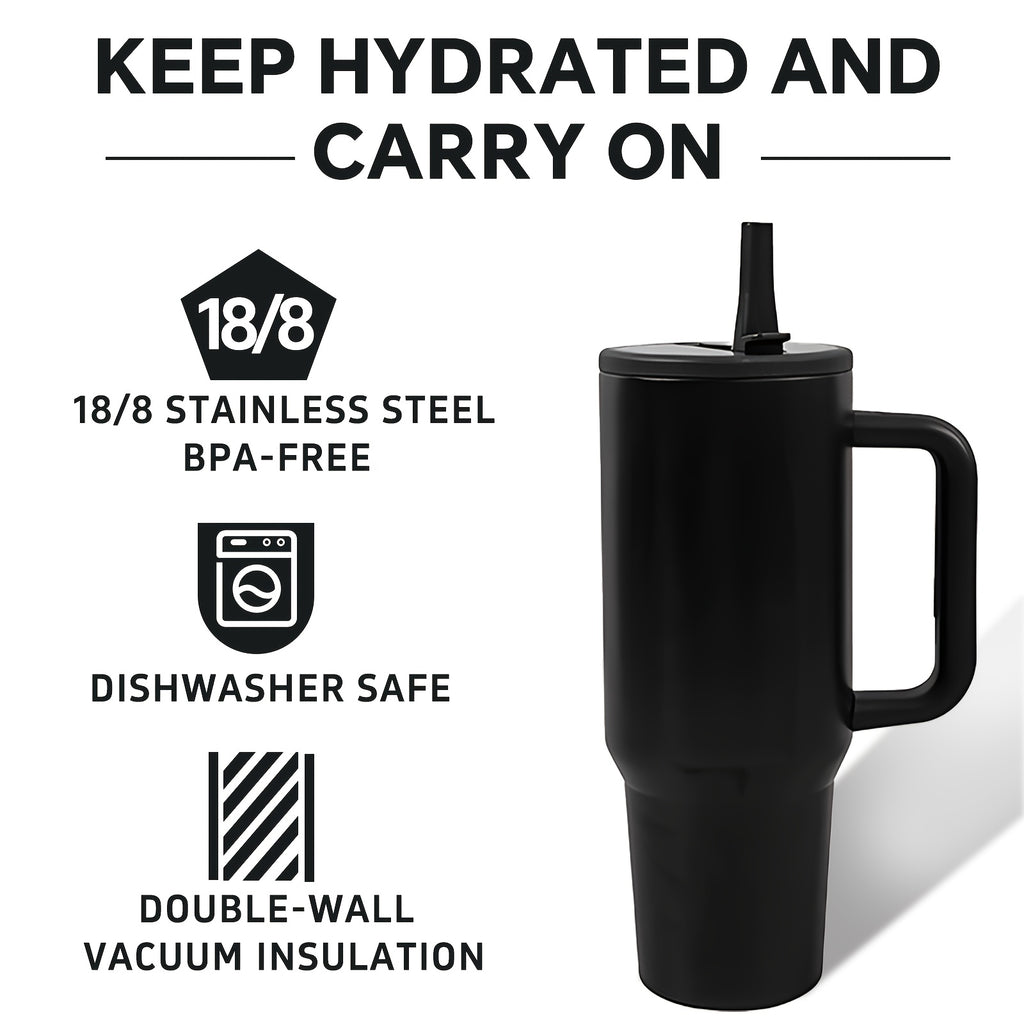 40oz Insulated Tumbler with Straw & Handle - Double Wall Stainless Steel Vacuum Cup for Hot & Cold Drinks, Reusable Travel Mug, 8 Colors | Nuvia Haven