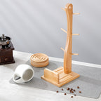 Ceramic Coffee Cup Set with Wooden Coaster and Cup Holder – 6 Piece 200ml 6.8oz for Latte Cappuccino Espresso Tea, Home Office Cafe Gift