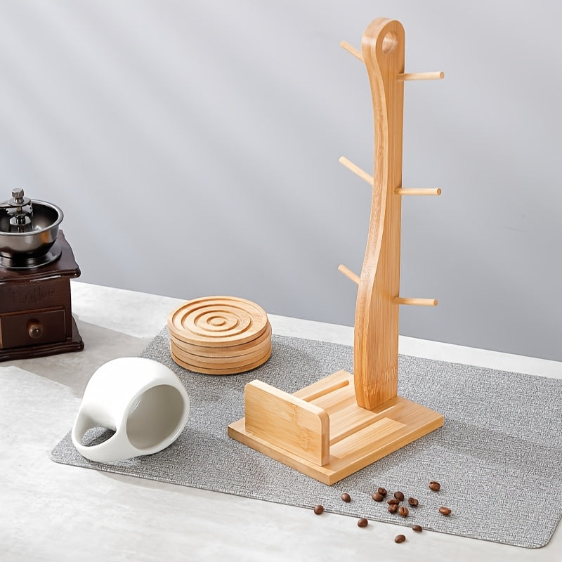 Ceramic Coffee Cup Set with Wooden Coaster and Cup Holder – 6 Piece 200ml 6.8oz for Latte Cappuccino Espresso Tea, Home Office Cafe Gift
