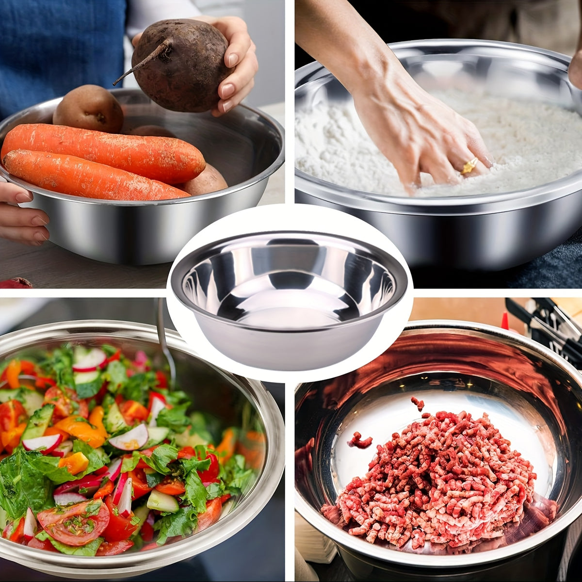 Stainless Steel Mixing Bowl Large 15.75", 304 Stainless Footed Salad Bowl, Rust-Resistant Vegetable & Fruit Washing Basin, Soaking Tub & Dish Pan for Home Kitchen, Easy to Clean, Great Father's Gift