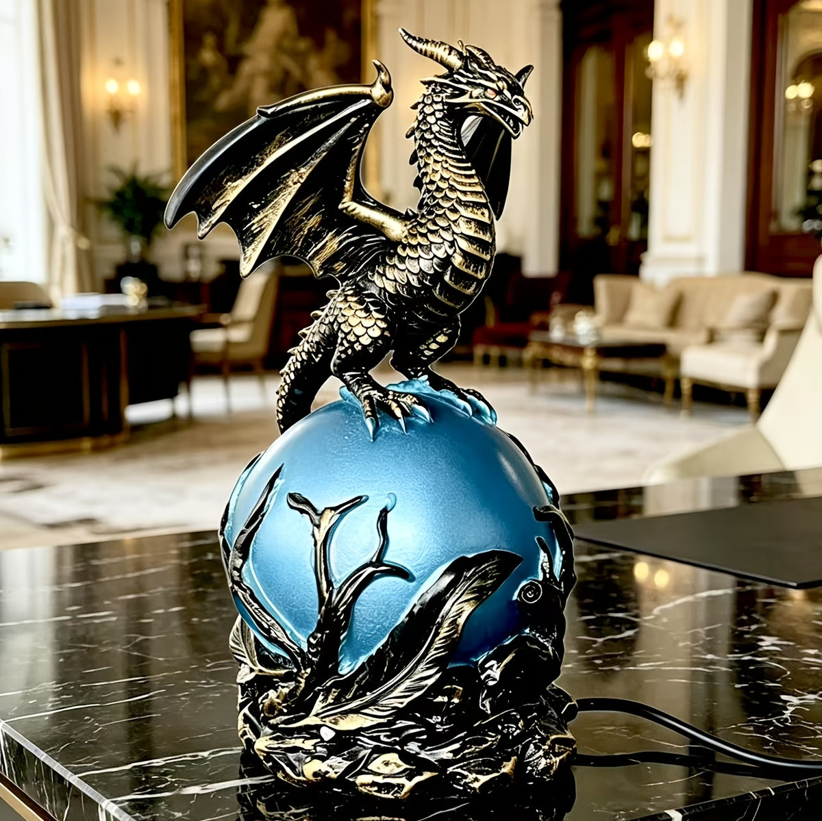 Gothic USB Night Light LED Resin Carving with Luminous Sphere – Ambient Bedroom Living Room Decor Light for Festival Parties, Collectors & Gothic Gift Enthusiasts