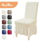 Jacquard Leaf Stretch Dining Chair Covers with Skirt 4 or 6 Pack, Universal Removable Parsons Chair Slipcovers for Dining Room Kitchen Wedding Party Banquet