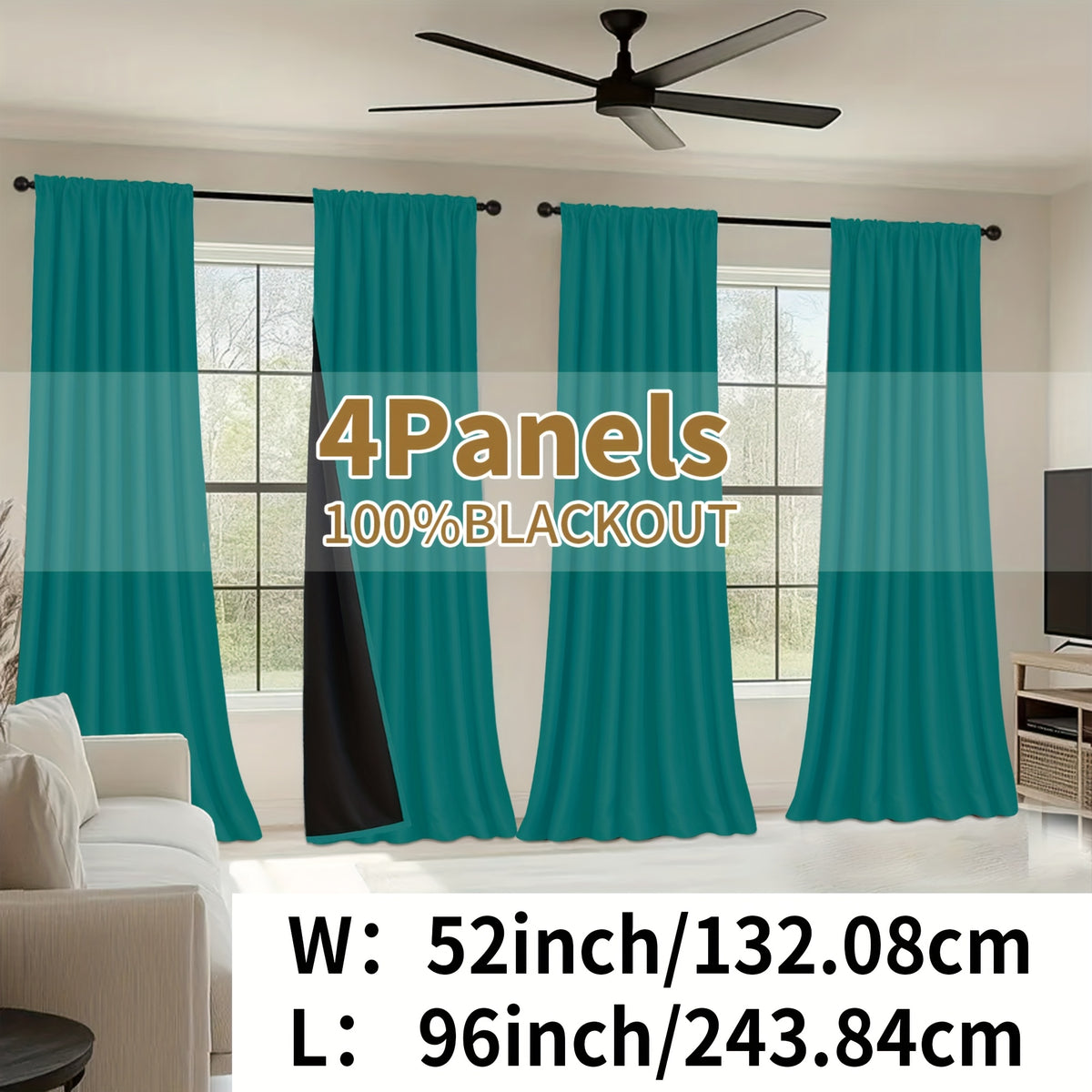 Blackout Curtains Rod Pocket 4 Panels - Thermal Insulated Room Darkening Noise Reducing Matte Drapes for Bedroom Living Room Office, 9 Colors 11 Sizes