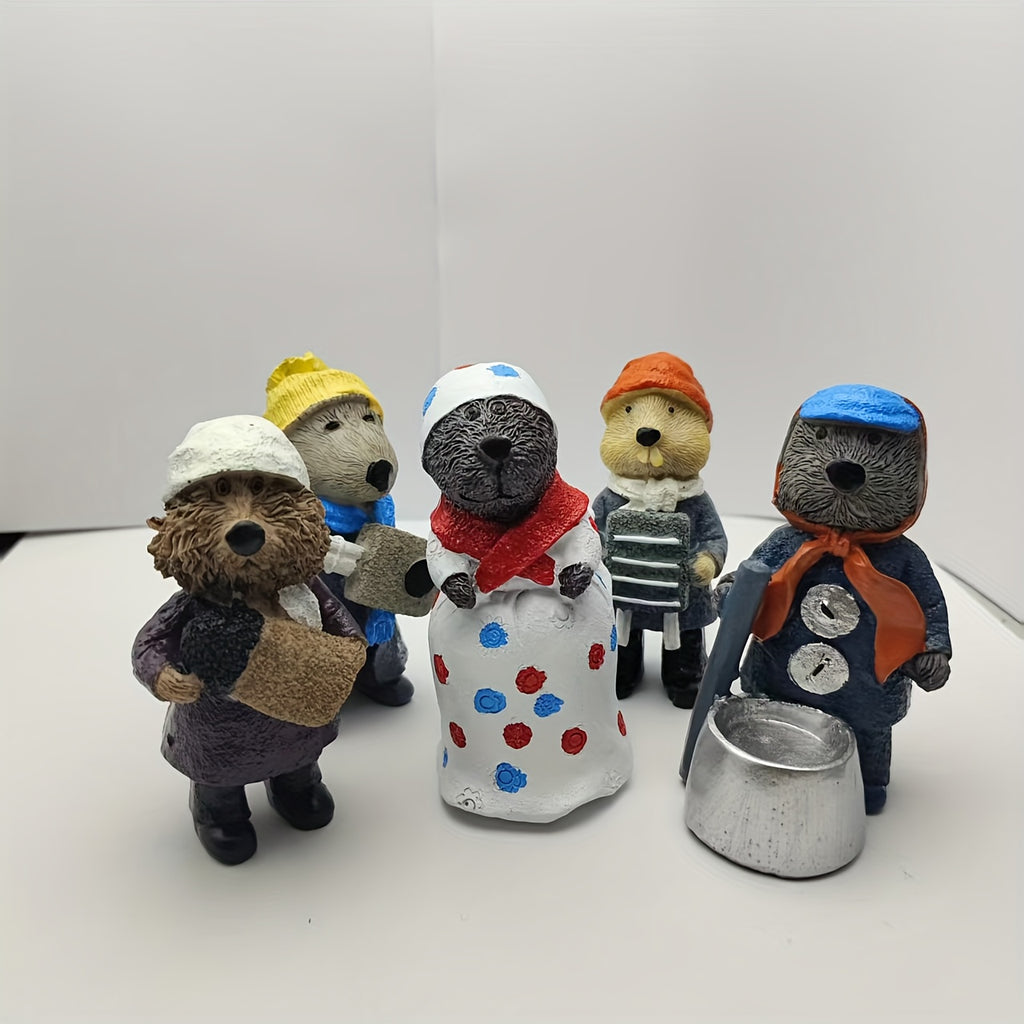 Resin Animal Figurines Set of 5 Cute Otter Mouse Handmade Mini Statues Fantasy Art Dolls Home Decor Shelf Desk Decoration Festival Gift