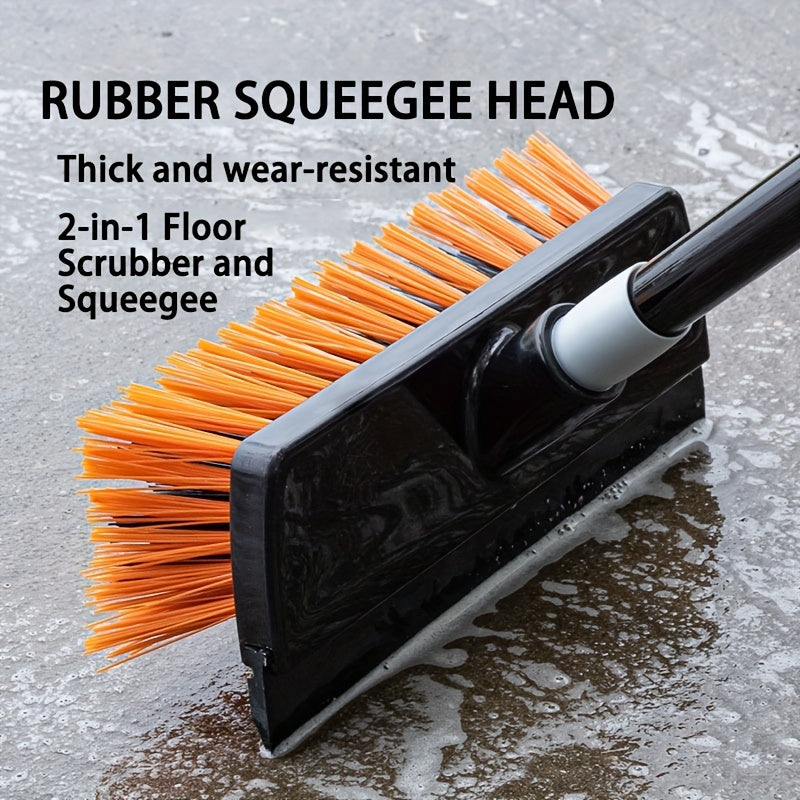 Heavy Duty Outdoor Floor Scrub Brush 10.24" Dual-Purpose with Water Scraper & Stiff Bristles – Hard Broom for Patio, Deck, Driveway & Concrete Cleaning, Home & Commercial Use