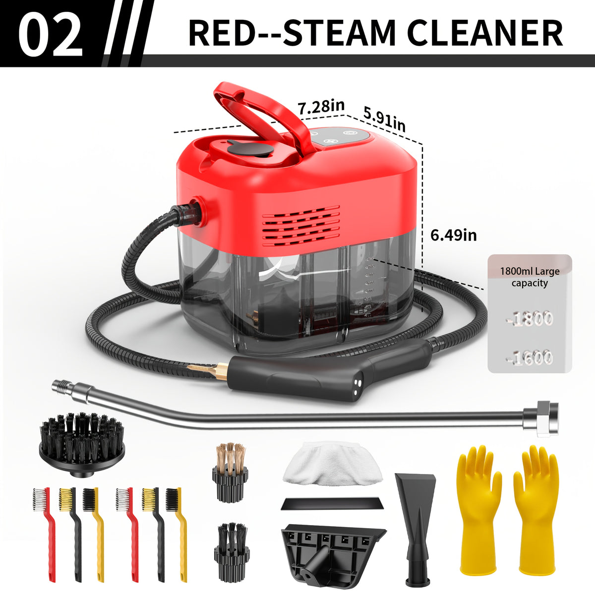Handheld Steam Cleaner Large-Capacity with Extra-Large Water Tank – Rapid Heating Portable Multi-Function Cleaner for Floors, Cars, Fabrics, Kitchen & Bathroom Tile Grout