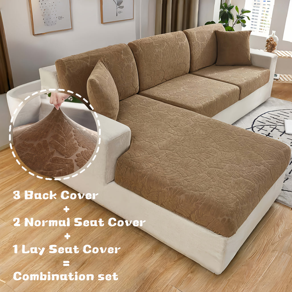 Green Plant Jacquard Sofa Cover Set 6 Piece High Elasticity Stretch Furniture Protector – Scratch Resistant Machine Washable Vintage Style – Beige, Burgundy, Green, Khaki, Grey