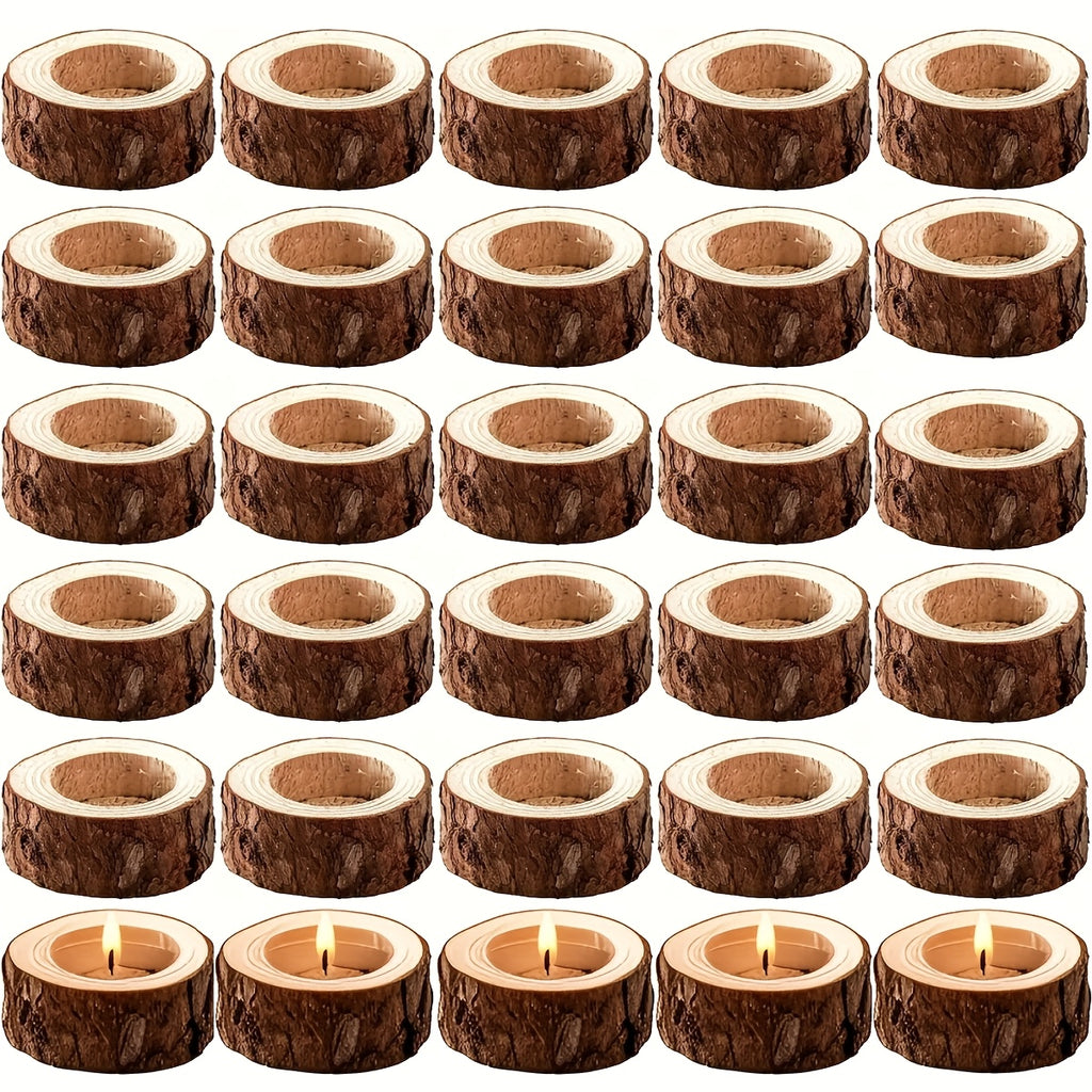 Wood Candlesticks 30pcs Natural Wood Grain Rustic Country Style for Wedding Birthday Party Anniversary Table Centerpiece Family Home Decoration