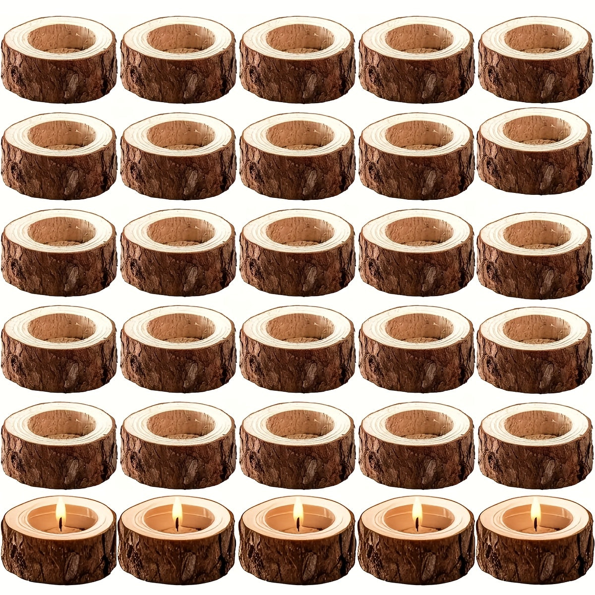 Wood Candlesticks 30pcs Natural Wood Grain Rustic Country Style for Wedding Birthday Party Anniversary Table Centerpiece Family Home Decoration